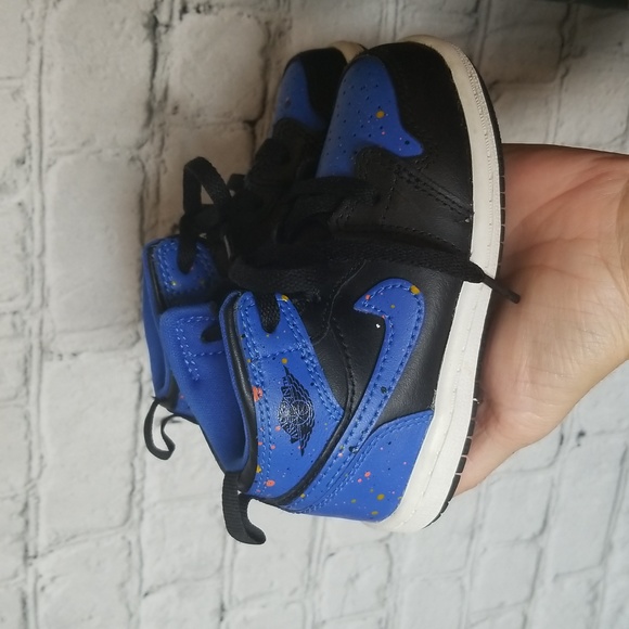 Jordan 1 Mid Hyper Paint Splatter 7C Toddler Blue Black - Picture 4 of 16